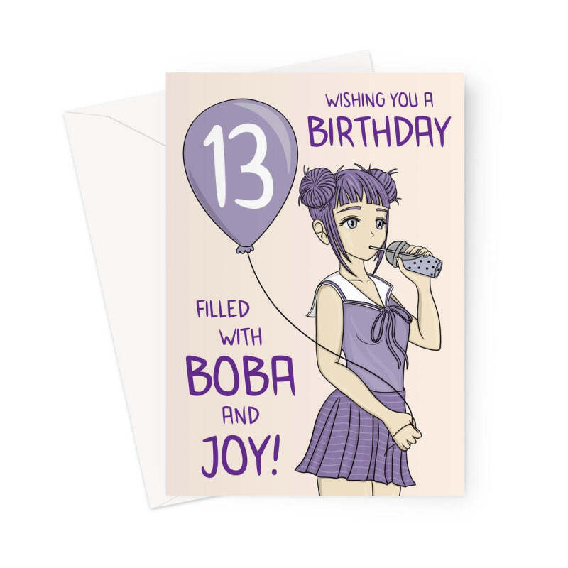 Bubble Tea Girl 13th Birthday Card - A5 Portrait - 1 Card