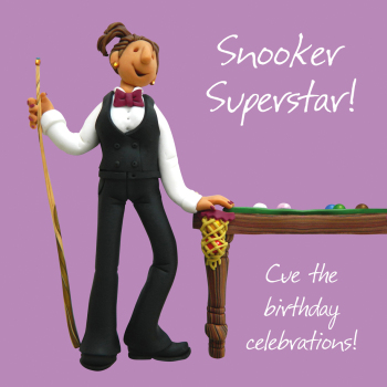 Holy Mackerel Snooker Superstar snooker themed female birthday card for daughter, sister, wife, mum, girlfriend, niece etc - designed by Erica Sturla - 15cm square and blank inside - made in the UK