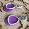 Handmade Lilac Clay Earrings: Silver Leaf Organic Circle Statement Earrings