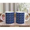 Colour Triangles and Circles on Blue Ceramic Mug - Ceramic White