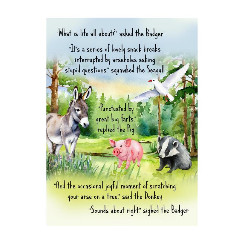 Funny Birthday Card pig donkey seagull badger A5 uncoated textured
