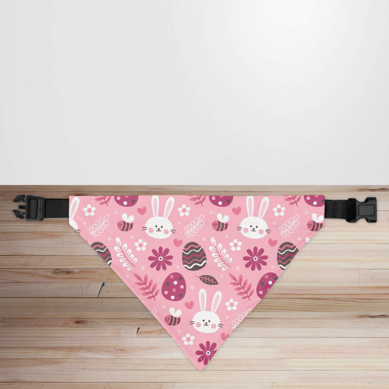 Pink Eggs & Bunnies Easter Dog/Puppy Bandana - Small - 12x17cm (Strap: 25cm - 40cm)