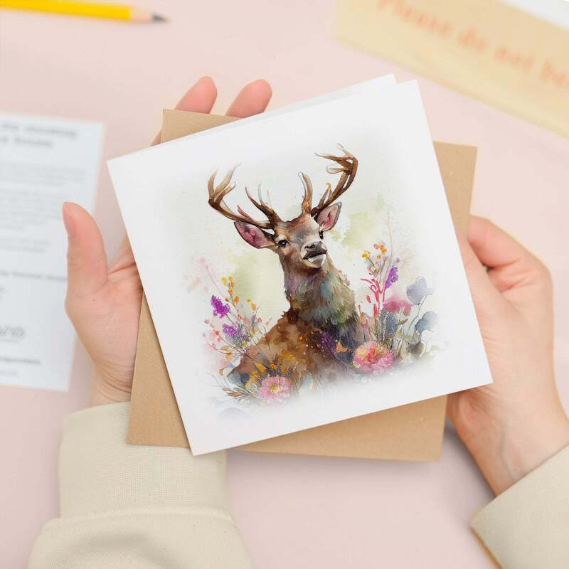 Notelet Card of a Stag For Anyone Any Occasion Card For Her or For Him Card For Birthday or Easter Card Thank You Card - Square (5.5x5.5) / Blank Inside