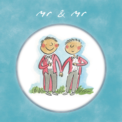 Holy Mackerel Mr and Mr, a Rosie Brooks same sex wedding card, 15cm square, printed in the UK on board from sustainable sources