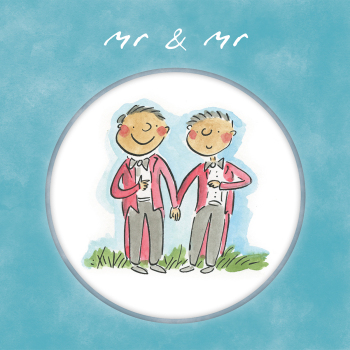 Holy Mackerel Mr and Mr, a Rosie Brooks same sex wedding card, 15cm square, printed in the UK on board from sustainable sources