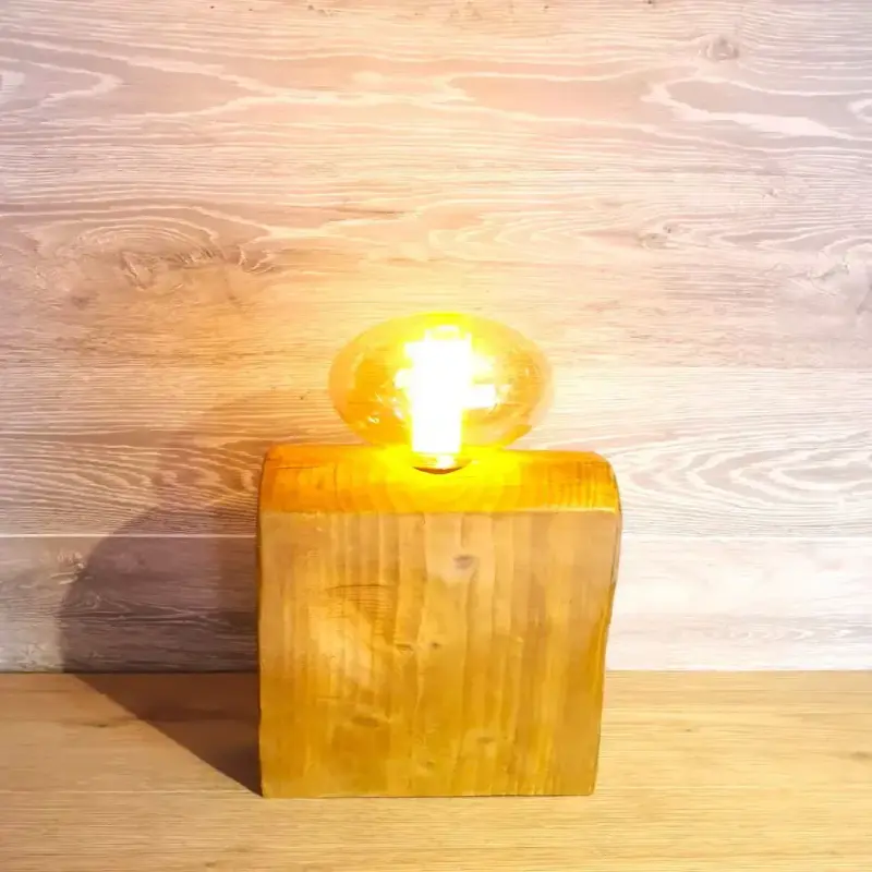 Large wooden Rustic Industrial Lamp Inset – Reclaimed Wood – Quirky Square Rectangle – Desk Lamp Table Lamp –