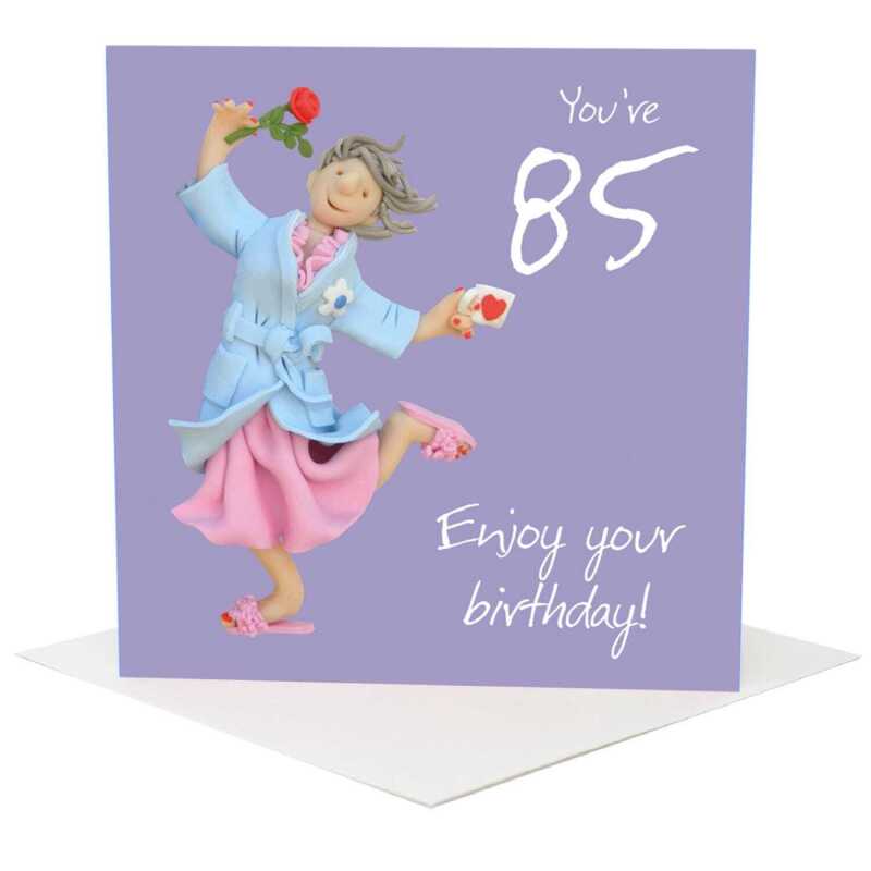 85th birthday card for her - designed by Erica Sturla - 15cm square and blank inside, made in the UK