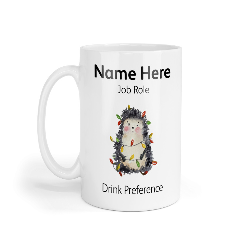 Personalised Ceramic Mug - Hedgehog in Christmas Lights