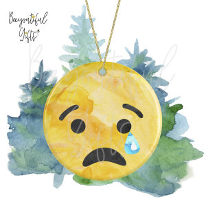 Watercolour Emoji Ceramic Christmas Tree Decoration - Crying
