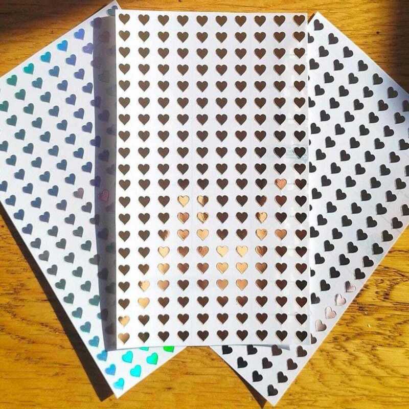 200 6mm Heart Stickers Gold, Silver, Holographic - Gold