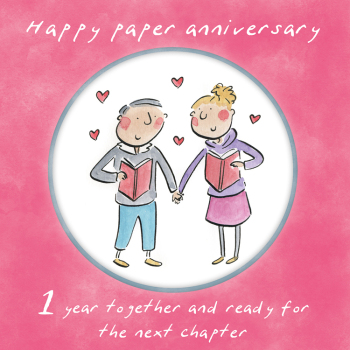 Holy Mackerel 1st (paper) wedding anniversary card by Rosie Brooks. 15cm square & blank inside. Anniversary card for him, her, husband, wife, couple etc