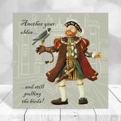 Henry VIII and falcon birthday card - designed by Erica Sturla - 15cm square and blank inside, made in the UK