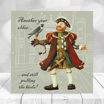 Henry VIII and falcon birthday card - designed by Erica Sturla - 15cm square and blank inside, made in the UK