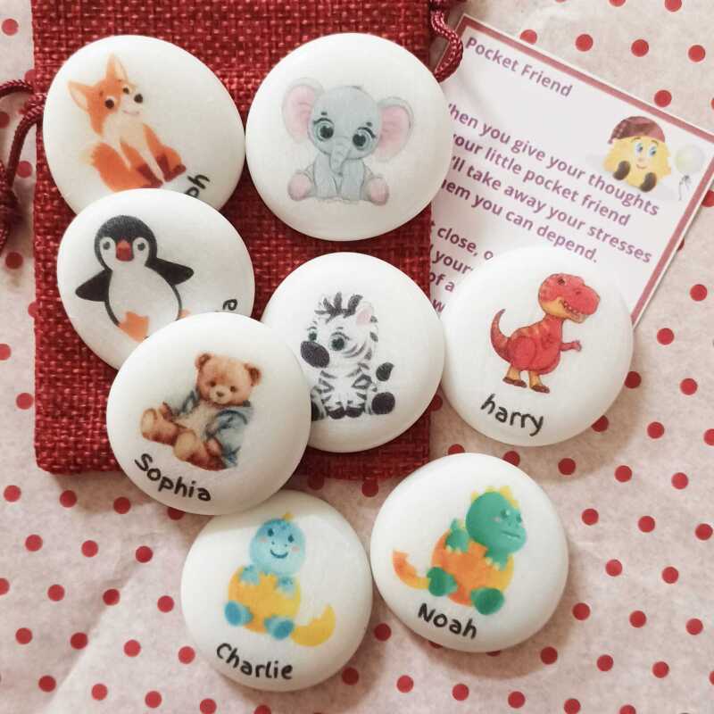 Children's Pocket Pal Worry Stone - BOY Blue Hat