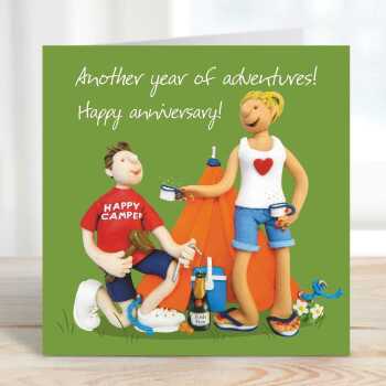 Camping themed anniversary card for a couple - designed by Erica Sturla - 15cm square and blank inside, made in the UK