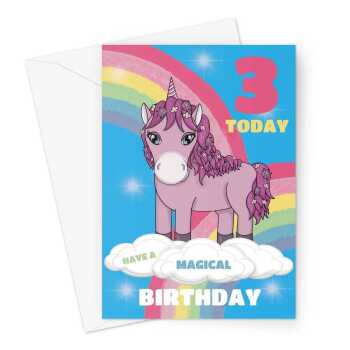 Happy Birthday Card - Cute Unicorn Age 3 Children's - A5 Greetings Card