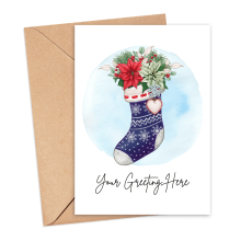 Personalised Christmas Card - Watercolour Poinsettia Stocking - Small (Approx. A6 | 105mm x 148mm | 4.1in x 5.8in) - Standard Smooth Card
