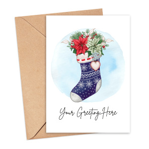 Personalised Christmas Card - Watercolour Poinsettia Stocking