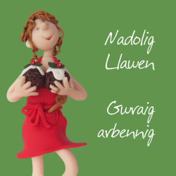 Nadolig Llawen Gwraig arbennig, Welsh Language Christmas Card for a Wife, Designed by Erica Sturla for Holy Mackerel. Card is 150mm Square and Blank Inside.