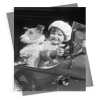 Little girl and dog in toy car - vintage black and white themed card - 12.6 x 17.7cm and blank inside - made in the UK