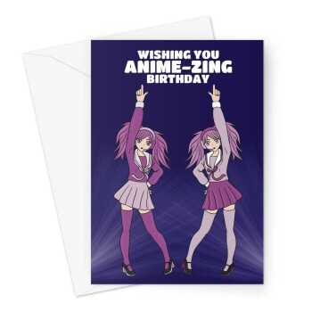 Dancing Anime Girls Birthday Card
