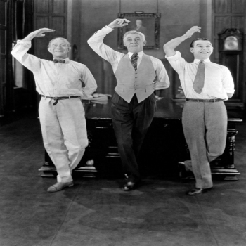 Holy Mackerel three men dancing retro black and white photographic card featuring a vintage image of an early film still - 12.6 x 17.7cm and blank inside