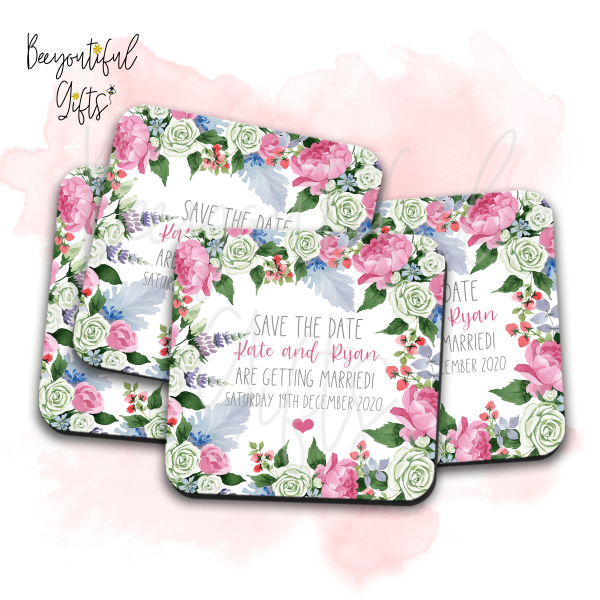 Personalised Save The Date Coaster - Floral Frame