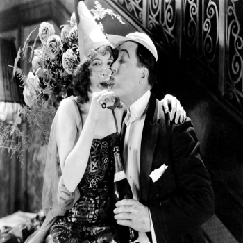 Holy Mackerel party time retro black and white photographic card featuring a vintage image of a couple drinking champagne - 12.6 x 17.7cm and blank inside