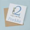 Personalised Boys 2nd Birthday Card For Boy Featuring A Cute Bunny In Blue Custom Second Birthday Gift - Square (5.5x5.5) / Blank Inside