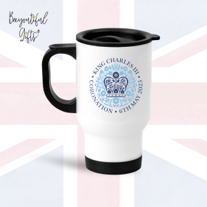King Charles III Coronation Day May 2023 Official Emblem Travel Mug - Blue