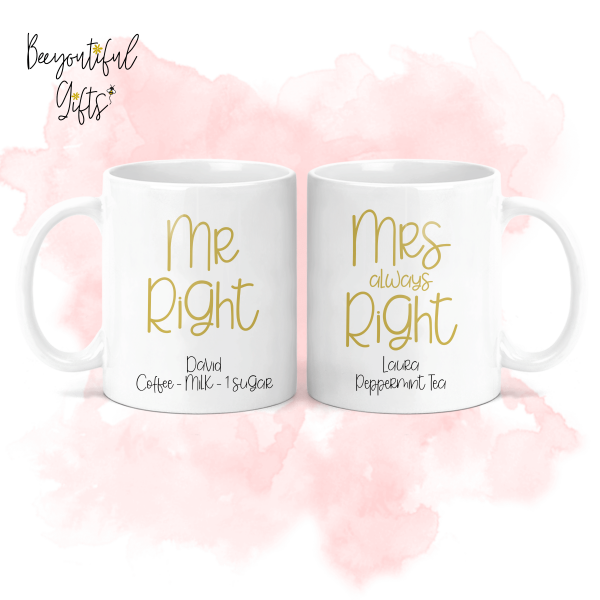 Personalised Wedding Mug Set - Mr Right & Mrs Always Right