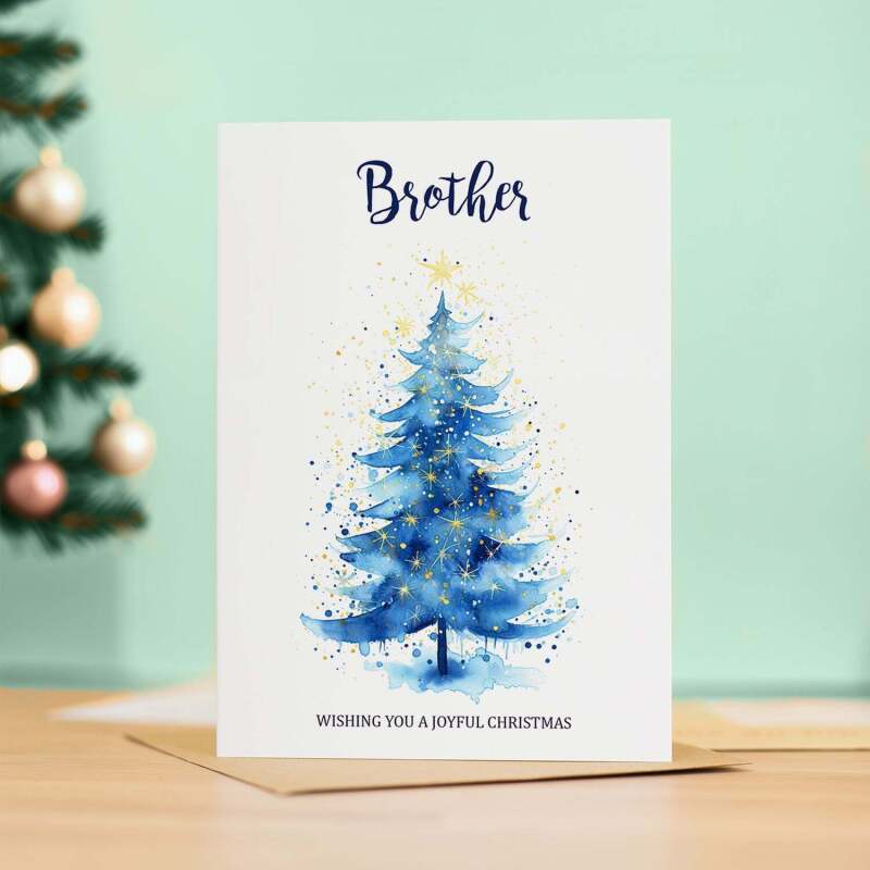 Christmas Card For Brother Card For Him Xmas Card for Brother Luxury Christmas Card for Loved One Brother Card Christmas Tree Card - Large (5x7) / Blank Message