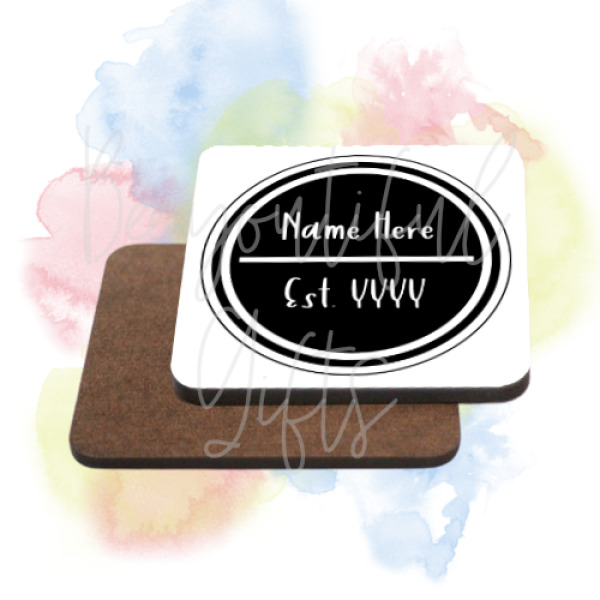 Personalised Est. Brightly Coloured High Gloss Square Coaster - Red