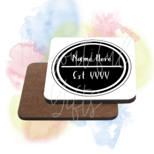 Personalised Est. Brightly Coloured High Gloss Square Coaster - Black