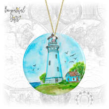 Watercolour Lighthouse Round Ceramic Decoration