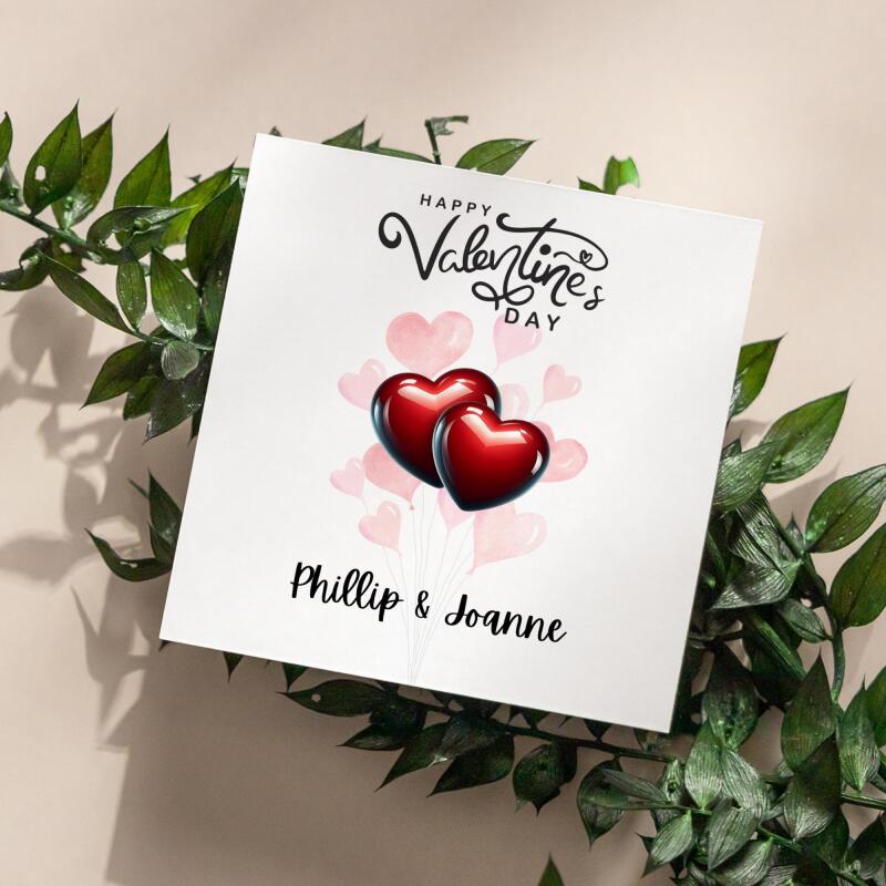 Custom Valentines Day Card Romantic Hearts, for Couples Anniversary Balloon Design - Smooth No Message - Kraft Brown