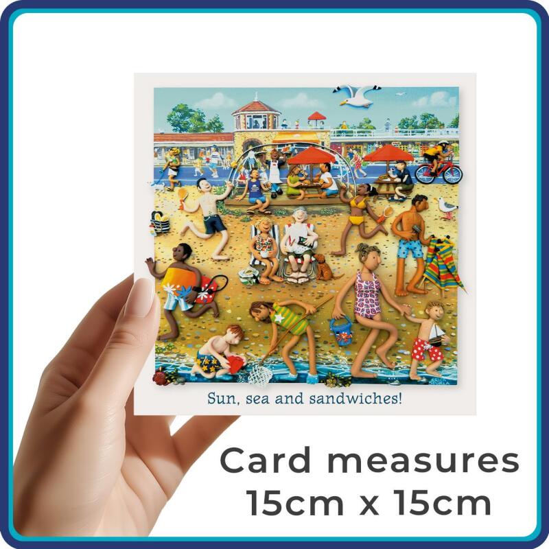 Beach Art Card - Sun Sea and Sandwiches - Polymer Clay Art by Erica Sturla - Seaside Card UK