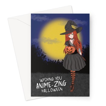 Happy Halloween Card - Witch Anime Girl