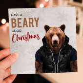 Have a beary good Christmas bear in clothes, bear pun Christmas, Holidays, Xmas, festive card (Animalyser) (Size A6/A5/A4/Square 6x6")