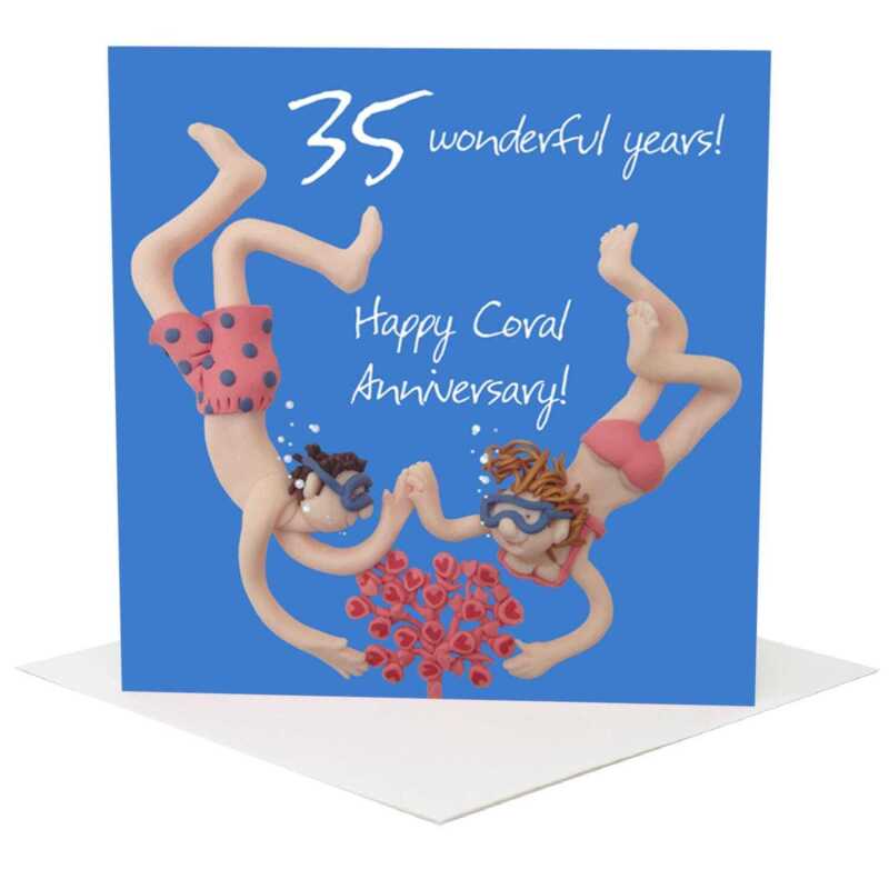35th anniversary card (coral anniversary) - designed by Erica Sturla - 15cm square and blank inside, made in the UK