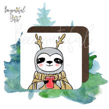 Christmas Coaster - Cartoon Winter Reindeer Sloth