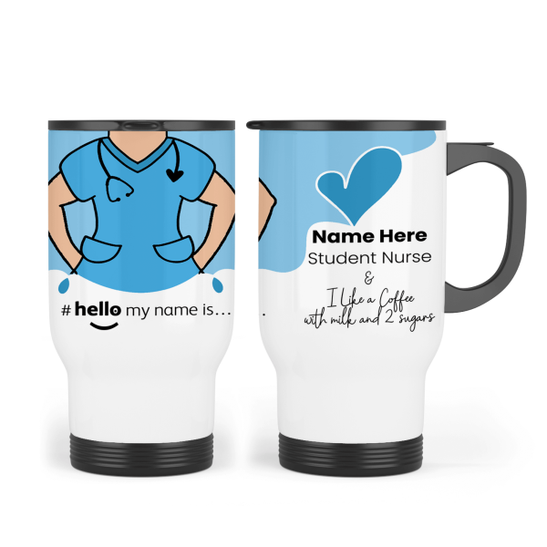 Travel Mug - Blue Scrubs - Skin Tone #Hello My Name Is... - Skin Tone 1