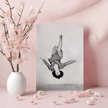Upside down, photographic black and white dancing themed card - 12.6 x 17.7cm and blank inside - made in the UK