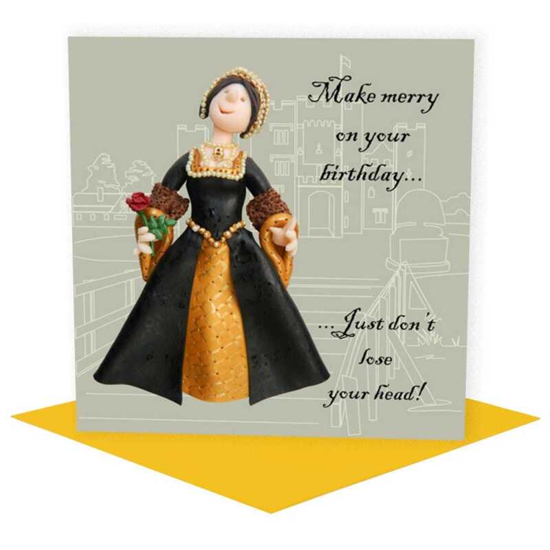 Don't lose your head, funny historical Anne Boleyn birthday card - designed by Erica Sturla - 15cm square and blank inside, made in the UK