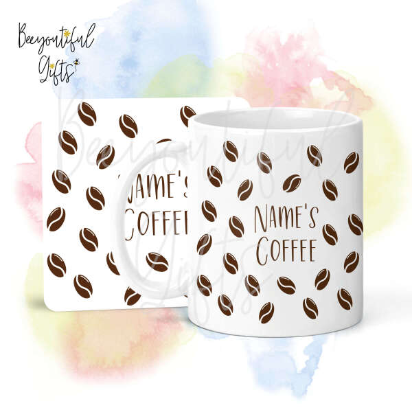 Personalised Mug & Coaster Set - Coffee Beans