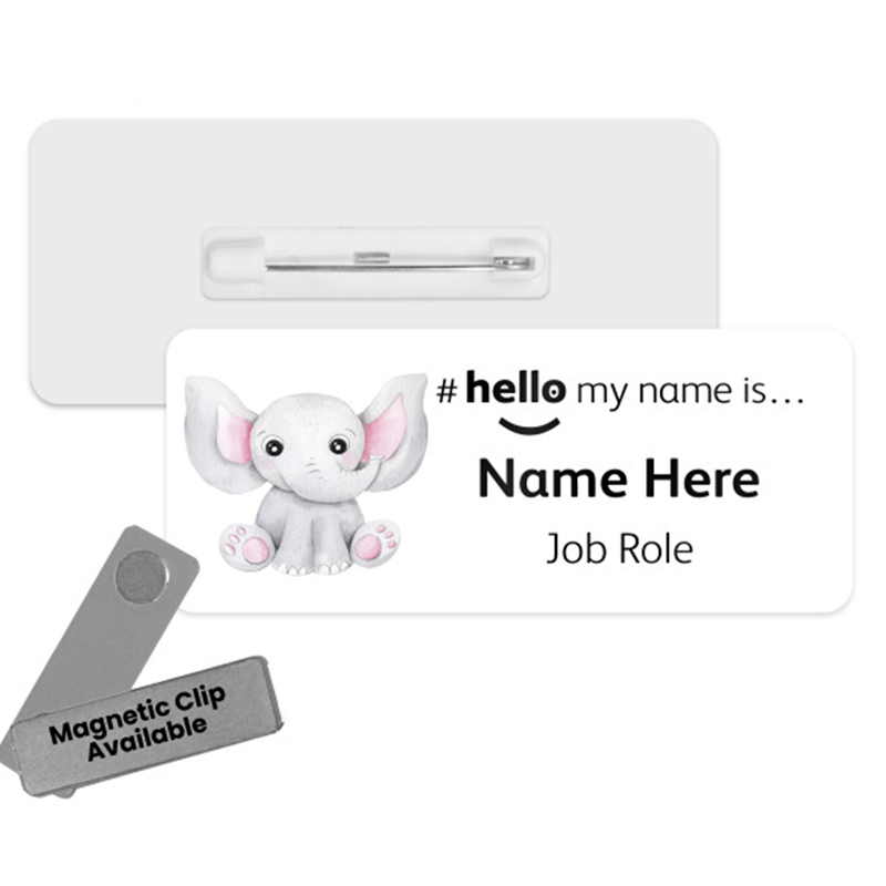 Name Badge & Metal ID Reel - Pink Floral Rainbow Hello My Name is