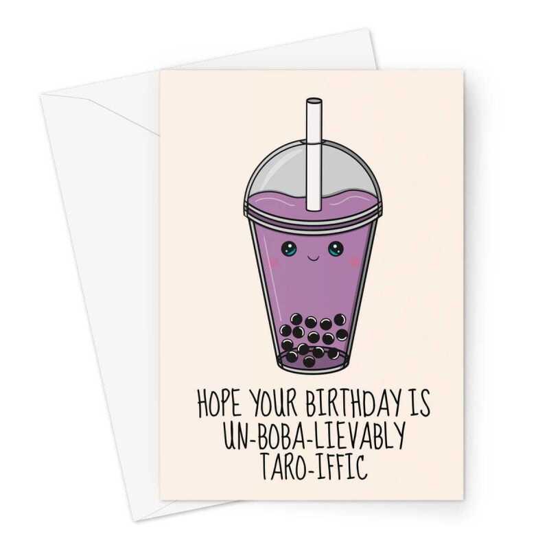 Taro Bubble Tea Birthday Card For A Friend - A5 Portrait - 1 Card