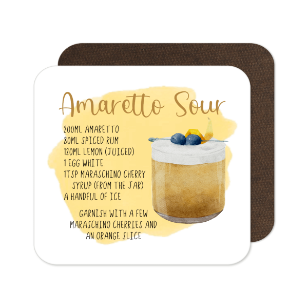 Cocktail Recipe Coaster - Amaretto Sour