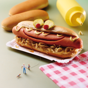 Holy Mackerel Happy hotdog, a Minimiam blank greetings card, 150mm square, printed in the UK on board from sustainable sources