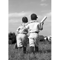Holy Mackerel baseball boys retro black and white photographic card featuring a vintage image of friends playing - 12.6 x 17.7cm and blank inside
